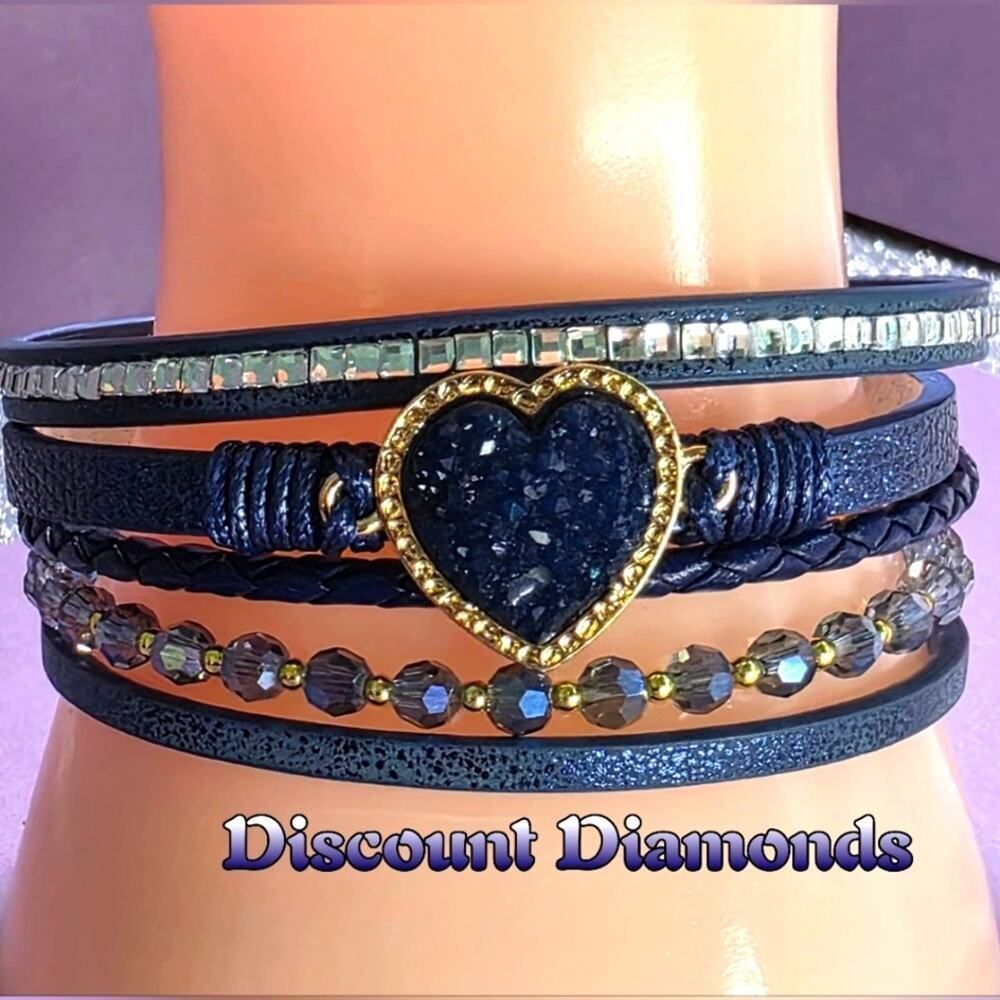 Lovely Blue & Gold Heart Cuff Bracelet